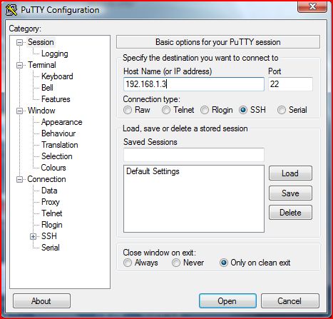 Putty Connection Screen